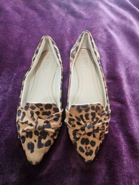 Leopard Print Pointed Bow Flats - Women